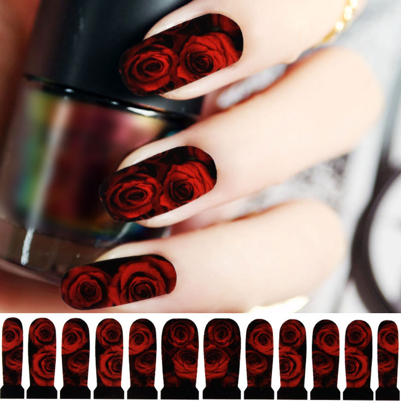 Black Red Color Nail Art Stickers Decals Full Cover Watermark Nail Sticker Sexy Beauty Leopard Styling
