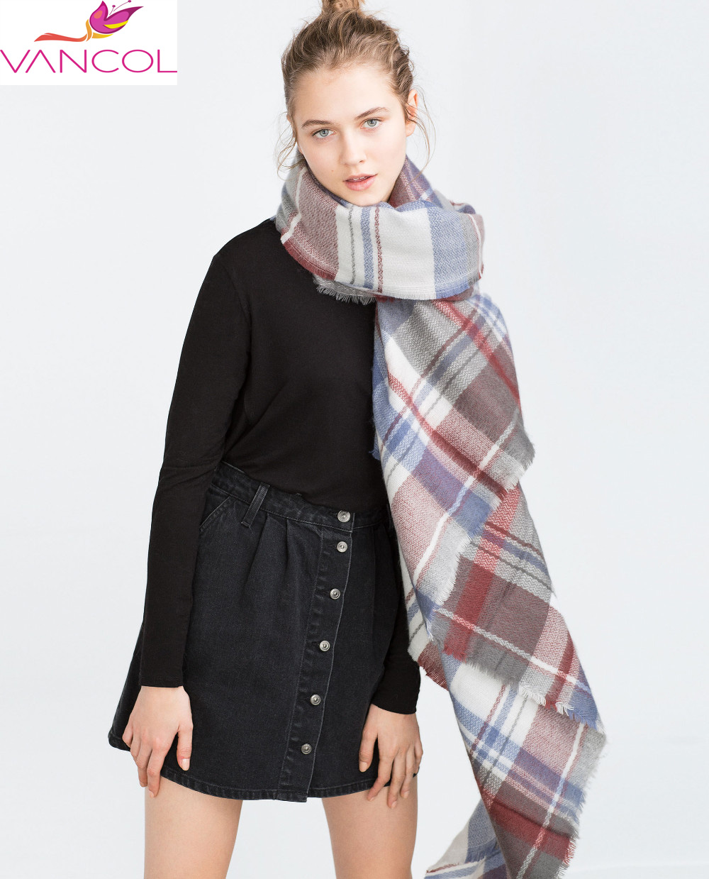 Women Za 2015 Winter font b Tartan b font Scarf Blanket Plaid Scarf Designer Acrylic Shawls