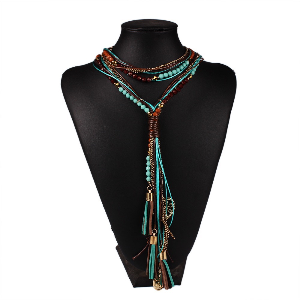 2015 New Arrival Facet Beads Multi layer Long Statement Necklace Jewelry for Women N3151