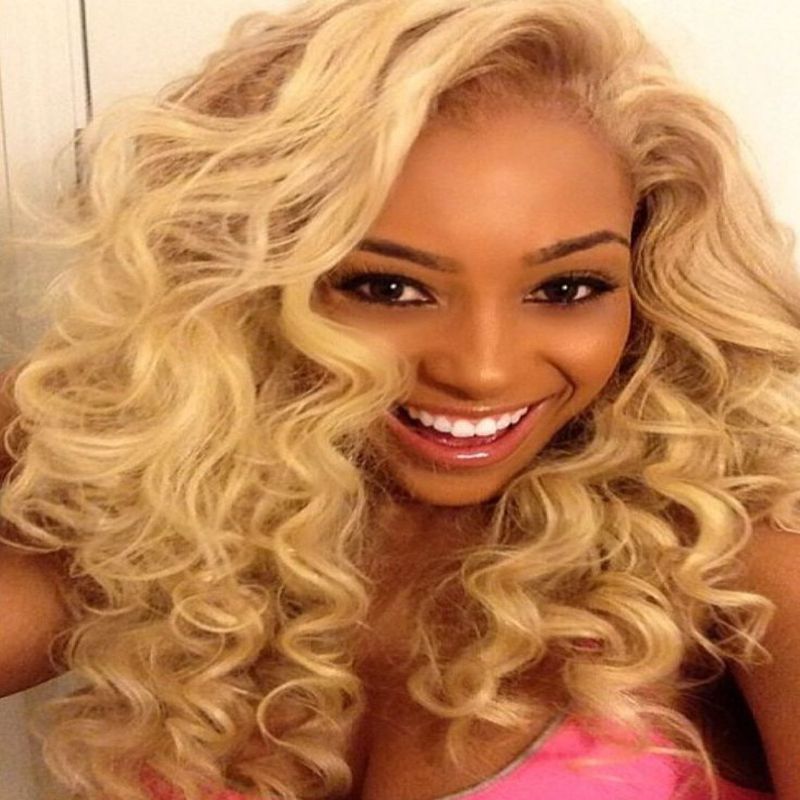 Long hair blonde curly secretary