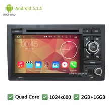 WIFI FM BT Quad core Android 5.1.1 7″ 1024*600 2Din Car DVD Player Radio Audio PC Stereo Screen GPS For Audi A4 S4 RS4 2002-2008