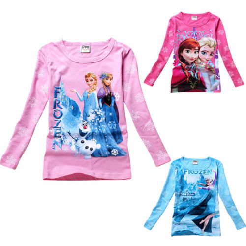 Queen Elsa Anna Kids Girls Long Slevee T Shirt Cotton Tops