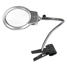 Envío libre venta al por mayor LED tabla Magnifier flexiable varilla suave lupa lámpara de escritorio lupa Clamp 2.25 X 107 MM 5 X 22 MM