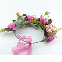 Bridal Rose Wreath Headband Rown Flower Headwear Seaside Wedding Party Garlands Headdress Women hair accessories