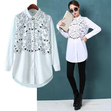 2015 Women Blouse Winter Spring Women Shirt Cats Printed Blusas Femininas Lady’s Long Sleeves Cute Cat Printing Shirt Freeship