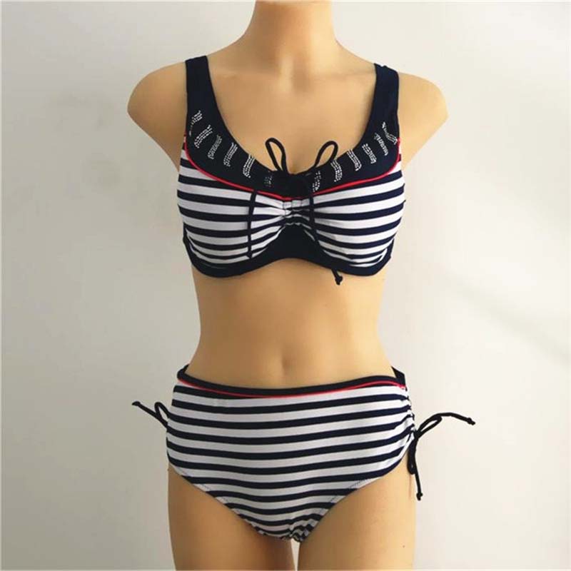 5 Color Big Size L-3XL High Waist Striped Elastic Bandeau Push Up Sexy Two Pieces Bikini Set Swimsuit Women 2016 Swimwear LC161 5 Color Big Size L-3XL High Waist Striped Elastic Bandeau Push Up Sexy Two Pieces Bikini Set Swimsuit Women 2016 Swimwear LC161