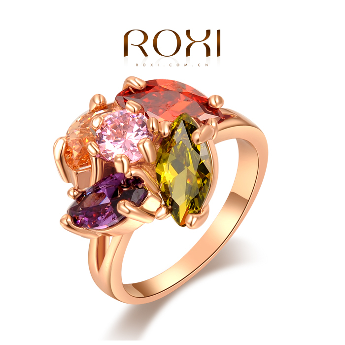 2015 Roxi new Fashion Women s Jewelry High Quality Ring Rose Gold Plated Multi Color CZ