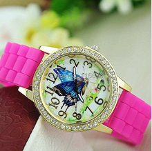 NEW Butterfly Watch women Vintage watch Retro fashion Silicone wristwatch woman rhinestone Golden Rim Watch Dropshipping