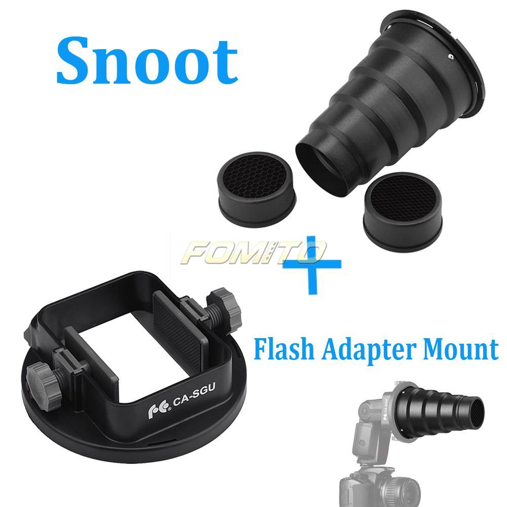 Flash Snoot & Universal Flash Adapter Mount For Canon Nikon Yongnuo Metz Godox Neewer Speedlite