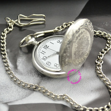 classic vintage retro antique pattern style shining white dial silver pocket watch men with waist chain