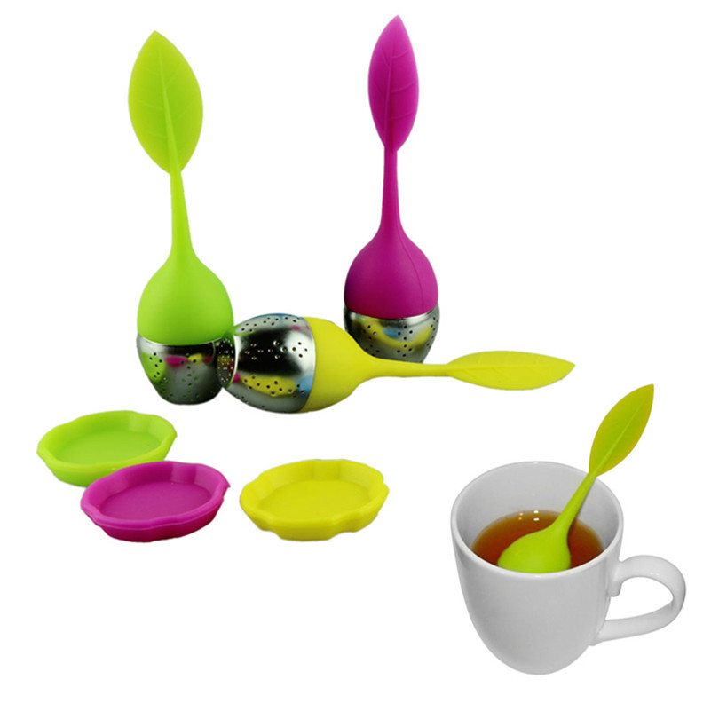 Stylish 2015 high Quality 3pcs lot cute Silicone tea infuser Teapot Coffee Tea Sets Leaf Design