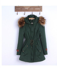 2015 New Winter coat Korean fashion loose Military green jacket women winter fur collar parka hooded