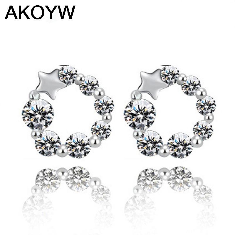 Silver plated lucky pentagram earrings female models fashion crystal jewelry cute vintage jewelry factory wholesale