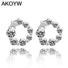 Silver plated lucky pentagram earrings female models fashion crystal jewelry cute vintage jewelry factory wholesale