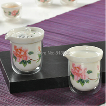 8pcs Set Heat resistant Porcelain Tea Set Home Garden Supplies Double layer Tea Cup Set Free