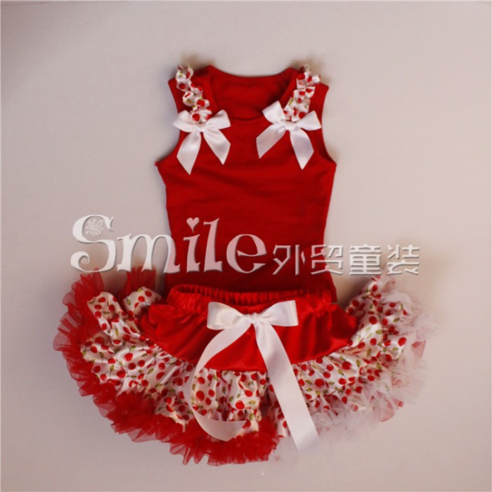 EMS DHL free shipping Baby girls X-mas Christmas Leopard Dot 2PC Suit Vest tutu Skirt Holiday Suit Baby Clothes Infants Wear