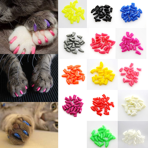 Hot New 20Pcs Colorful Soft Pet Dog Cat Kitten Paw Claw Control Nail Caps Cover