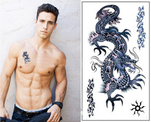 Delicate Cool Men 2015 Creative Design Black Dragon Waterproof Sweat Temporary Tattoo Stickers