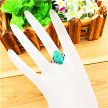 Vintage Look Tibetan Zinc Alloy Antique Silver Plated Delicate Leaf Turquoise Bead Ring R015 4