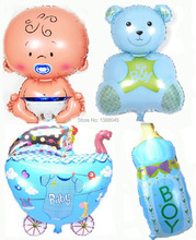 Nueva historieta de la llegada del bebé / oso / cochecito de bebé / leche New Born Baby Boy proveedor partido 1TH decoraciones de fiesta de cumpleaños