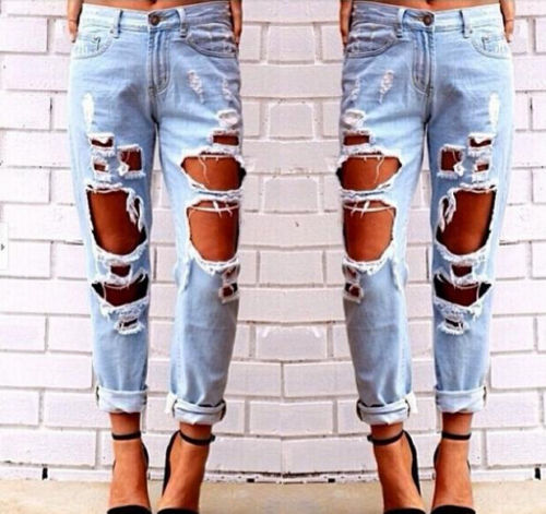 Sexy Destroyed Ripped Distressed Slim Jeans Femme Denim Pants Boyfriend Jeans For Women Plus Size Loose Trousers