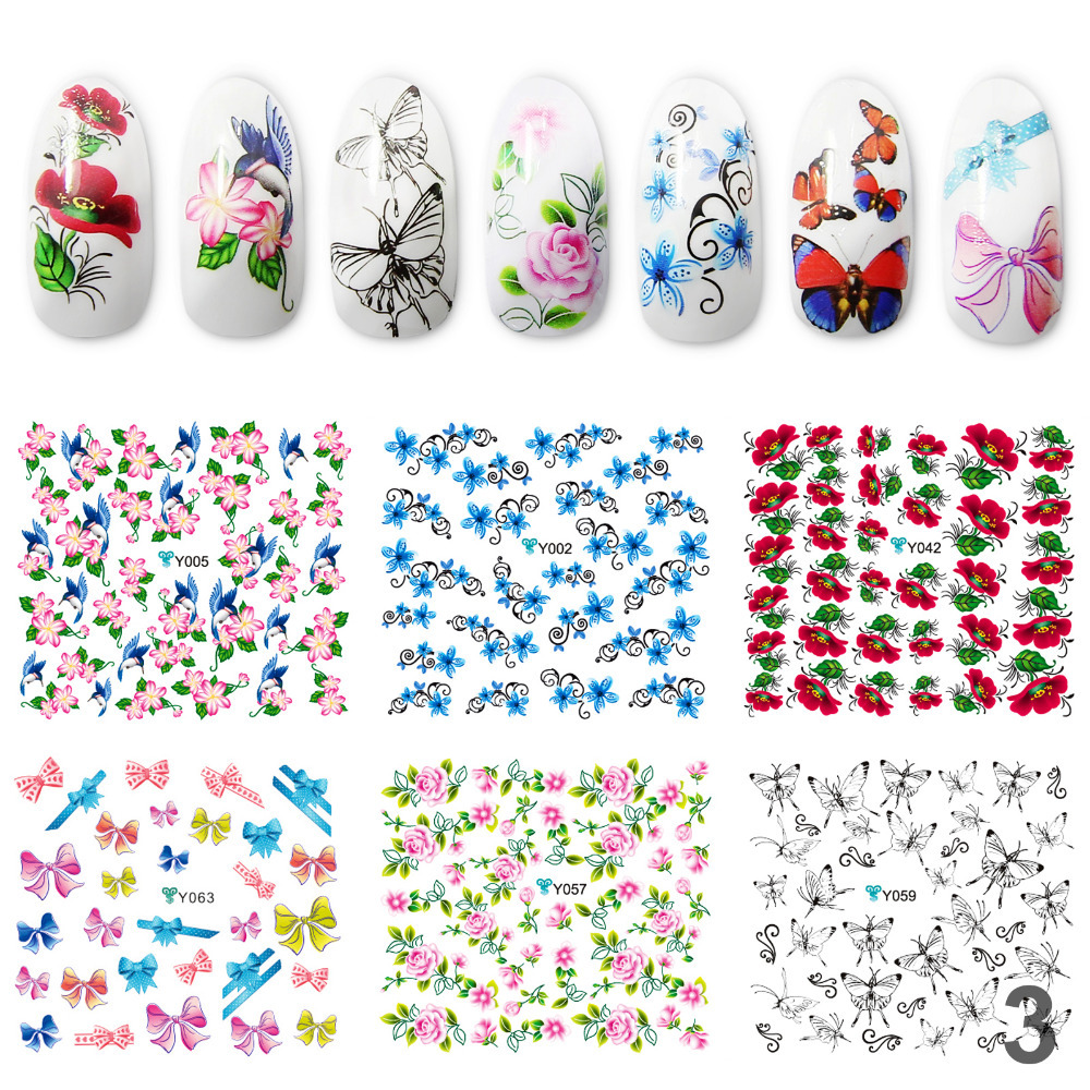 2015 New Nail Art Sticker Water Transfer Nail Stickers 12 Sheets Beautiful Butterfly Flower Nail