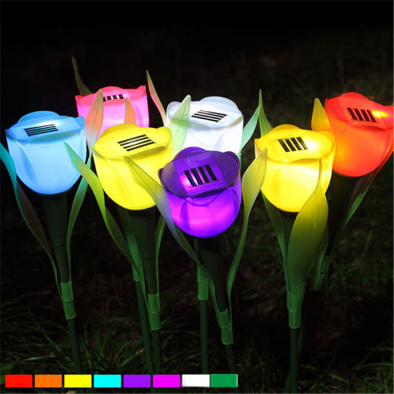 Tulip Flower Solar Power LED Landscape Ligh Outdoor Yard Garden Path Grass Road art deco