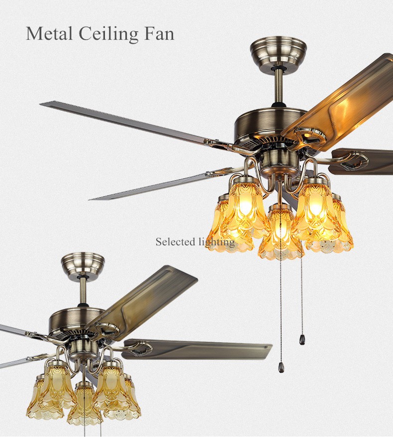 2019 Retro Ceiling Fans With Chandelier Glass Lights Plafonnier
