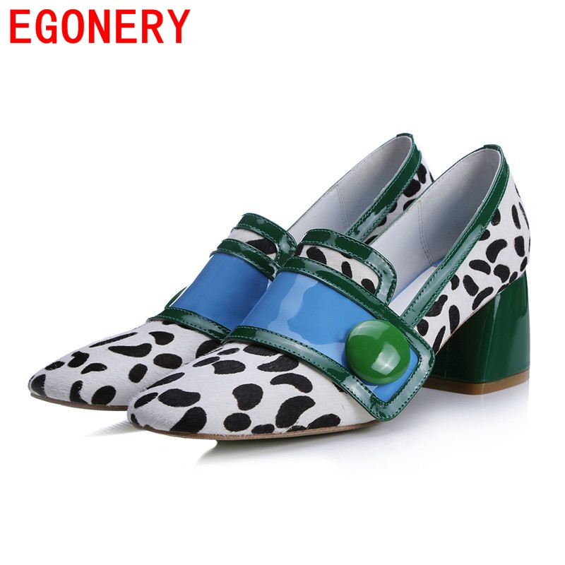 Fashion Spring Autumn Pumps nature leather office lady women shoes  new arrival square high heels Women's Sexy round toe Pumps
