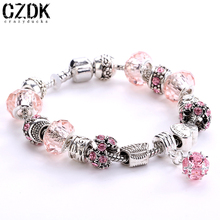 Fashion 925 Sterling Silver Field of Daisies Murano Glass&Crystal European Charm Beads Fits Pandora Style Bracelets