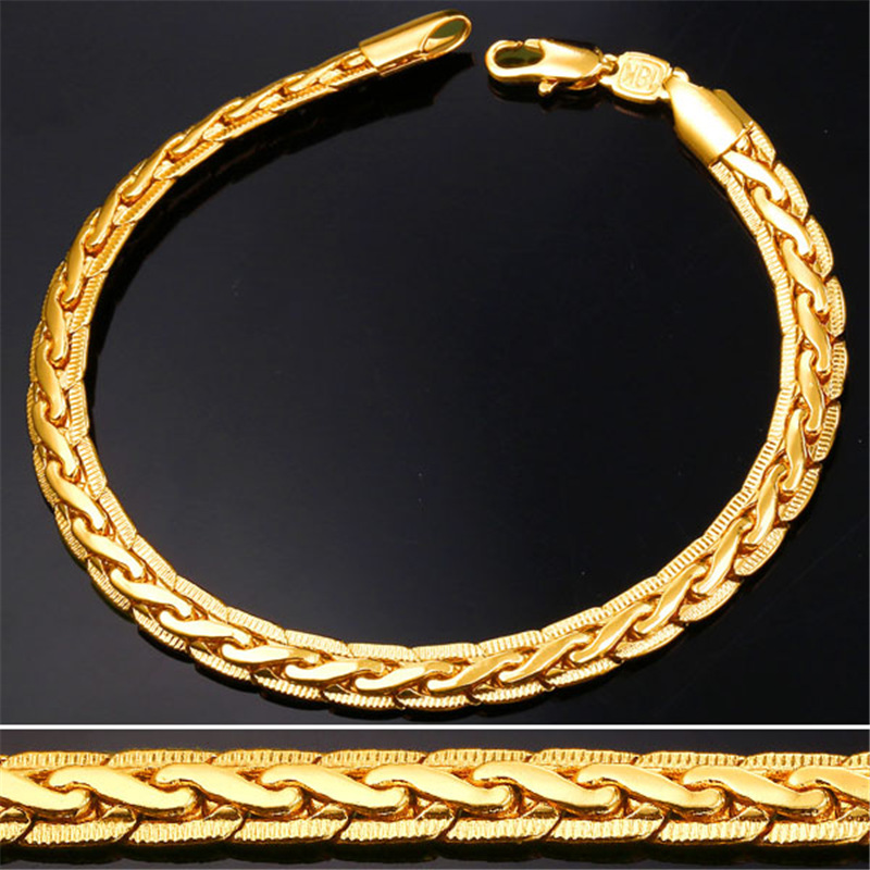 18K Real Gold Plated Bracelet Men Jewelry Wholesale 21CM Trendy Snake Hand Chain Bracelet For ...
