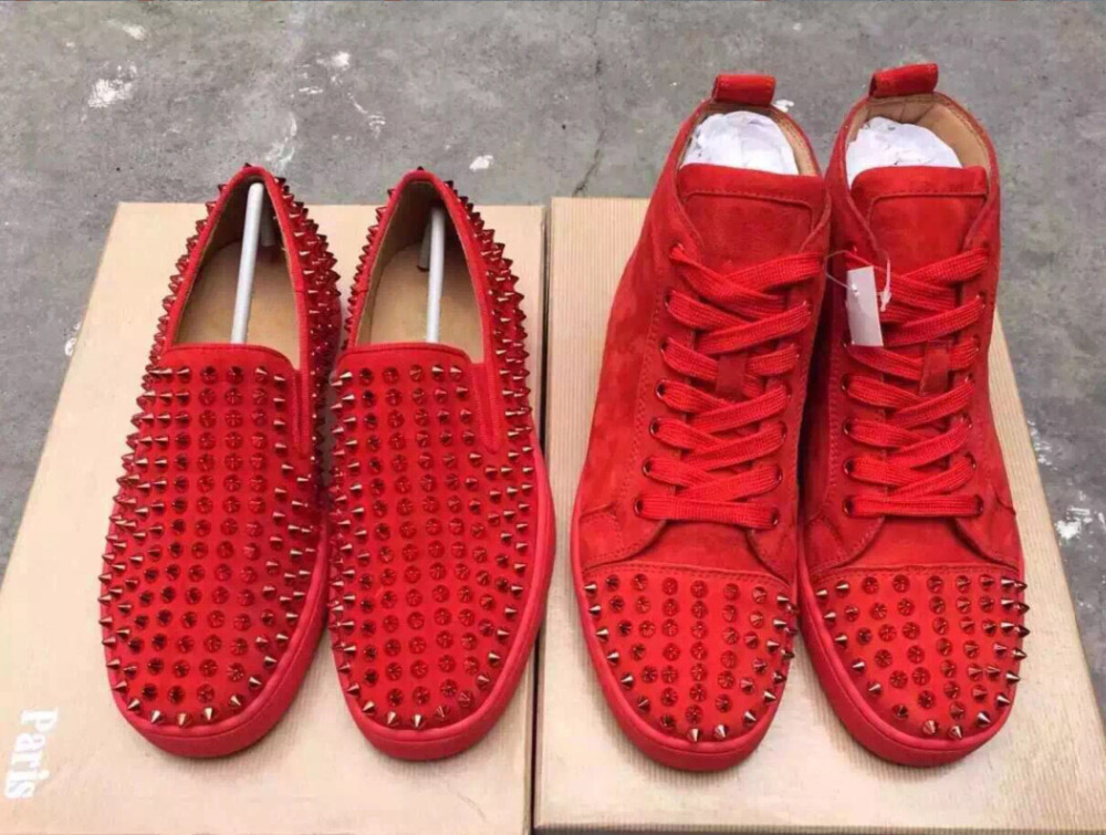 red spiked loafers for men, pink louboutins shoes