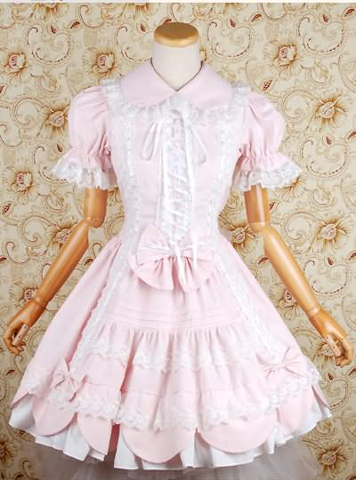 Japanese Sweet Lolita Pink OP Dress Summer Cotton Short-sleeves Sweet Lolita Dress Tea Party Cosplay Costumes