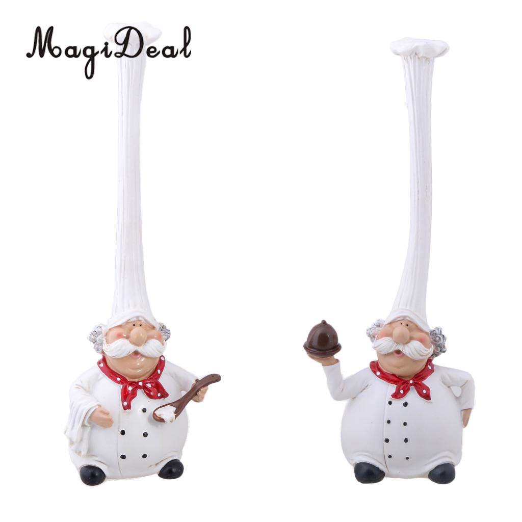 2pcs Italian Chef Figurines Kitchen Dining Bar Counter Top Decor