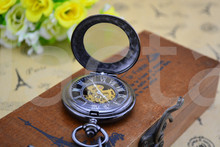 Dark Copper Skeleton Mechanical Pocket Watch Semi transparent Steampunk Antique Skeleton Mechanical Hand winding Pocket Watch