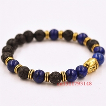 2014 New Men s Beaded Jewelry 8mm Lapis Lazuli Stone Volcanic rock Beads Antique Gold Yoga