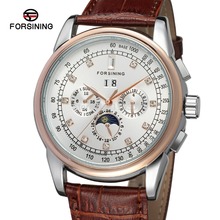 Fsg319m3t4 Forsining automática auto viento vestido men fase lunar reloj con calendario completo envío gratis con caja de regalo