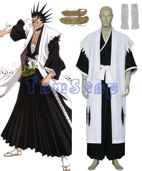 Bleach 11th Division Captain Zaraki Kenpachi Cosplay Kimono Uniform Suit Men's Costumes with Sandals Custom-made free shipping