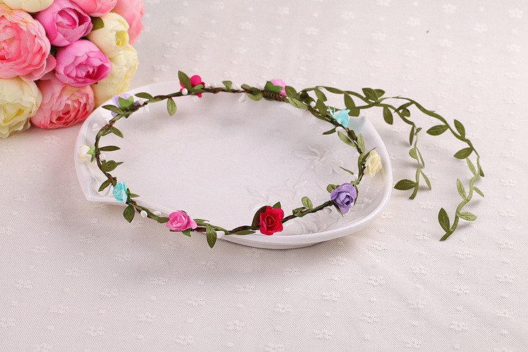 Bridal wreath headdress Plum hair ring Wedding decoration Hair accessories Flower headband Rose petals Flower crown Scrunchy (4)
