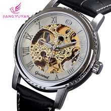 Elegante movimiento tourbillon de oro correa de cuero reloj de lujo del mens relojes automáticos regalo mecánico militar mejor servicio
