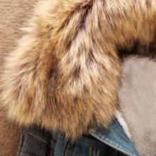 2015 New Women s Autumn Denim Jacket Women Winter Coat Slim Yarn Large Fur Collar Lamb