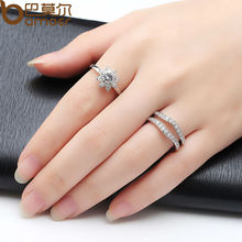 Bamoer Platinum Plated Couple Flower Ring Bridal Set for Women with AAA Cubic Zircon Surround Jewelry