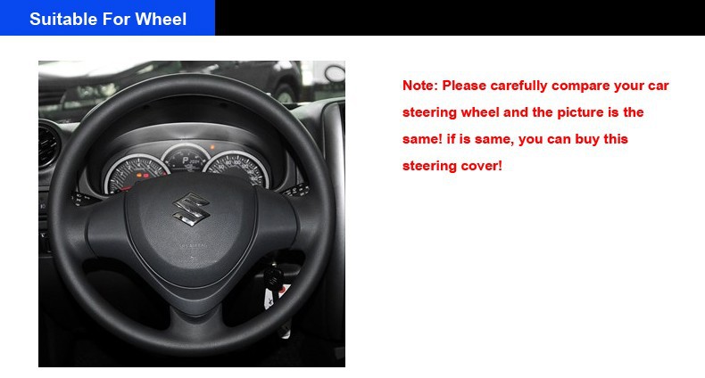 for Suzuki Jimny 2015 Black Leather Steering Wheel Cover Black Red Thread 1