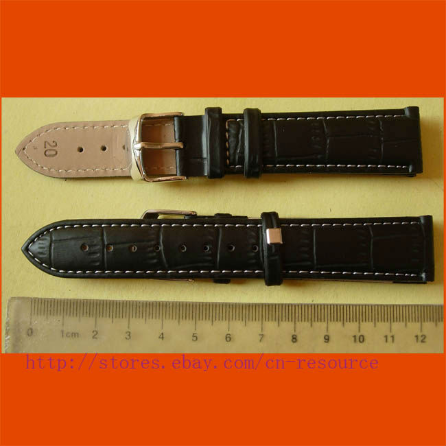 1 x 20 mm GENUINE COW LEATHER watch band black 03