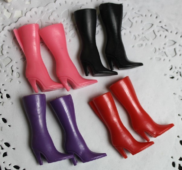Free Shipping 200 Pairs/lot Mixed Colors Cute Fashion Dolls Beautiful Boots Shoes For 30cm Girl Dolls High-heeled Pointed Boots