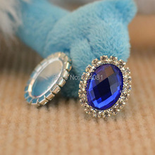 100Pcs Blue DIY Oval Metal Rhinestone Acrylic Button Wedding Embellishment Hair Craft BT03-BE