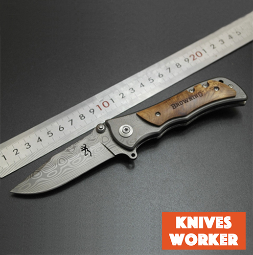 Browning Damascus Knives Folding Blade Knife Survival Camping Utility Tactical Knife Outdoor Knives Wood Handle 7cr17Mov