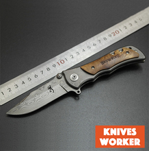 Browning Damascus Knives Folding Blade Knife Survival Camping Utility Tactical Knife Outdoor Knives Wood Handle 7cr17Mov
