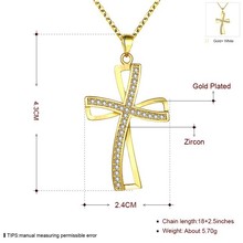 Top Quality Cubic Zircon Crystal Cross Pendant Necklace 18K Gold Plated Women Accessories Jewelry