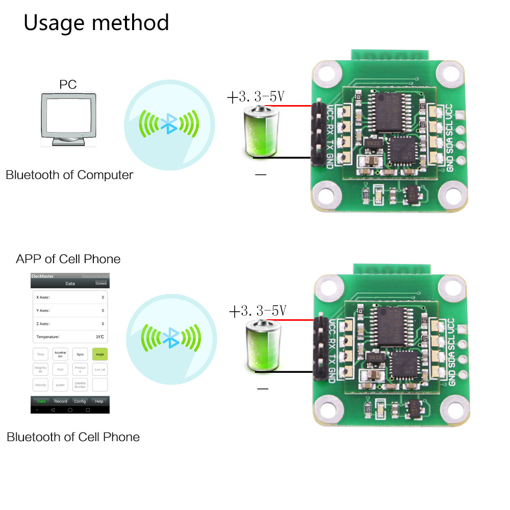Bluetooth Accelerometer BWT61 High Precision 6 Axis AHRS Inclinometer
